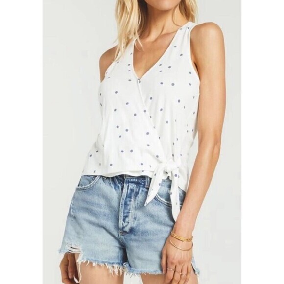 Z Supply Wrap Front Shirt Women’s Medium M Polka Dot Tank White Soft - Picture 1 of 10